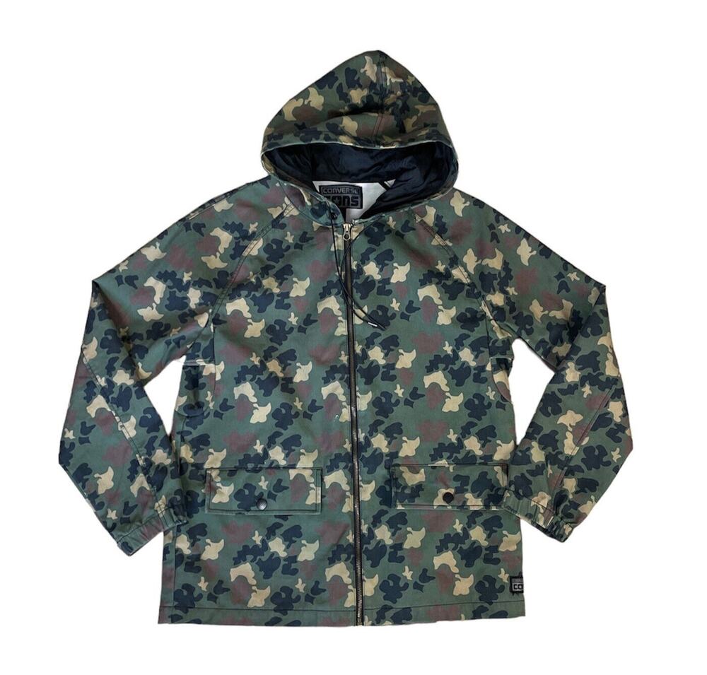 Converse Mens Camo Jacket Military Style Full Front Zip Hooded Size M Pockets